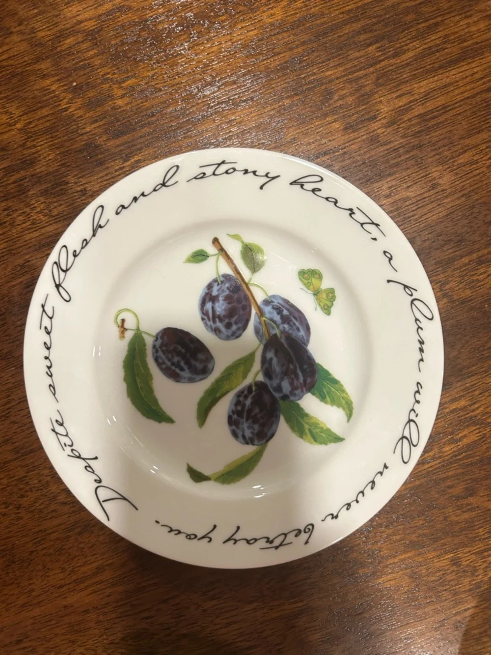Williams Sonoma White Dessert Plates with Multicolor Fruit Illustrations